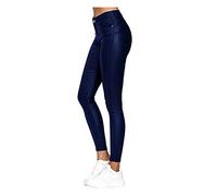 ASIYAN Legging stretch pour femme - Pantalon en cuir synthétique - Taille haute - Pantalon crayon - Pantalon skinny en cuir synthétique - Collants aspect cuir (bleu, L)