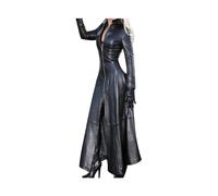 ASIYAN Manteau en Cuir for Femme, Long Trench-Coat, Veste Longue en Similicuir, Col À Revers, Patte De Boutonnage Steampunk en PU, Veste Gothique Sexy De Mi-Saison, PVC, Tailles M À 5XL(Black,XL)