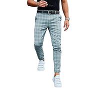 ASIYAN Pantalon Chino Slim Stretch À Carreaux for Homme, avec Poches, Motif À Carreaux, Style Décontracté Et Élastique, À Boutons.(Blue,XXL)