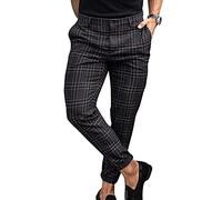 ASIYAN Pantalon Chino Slim Stretch À Carreaux for Homme, avec Poches, Motif À Carreaux, Style Décontracté Et Élastique, À Boutons.(Black,XXL)