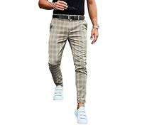 ASIYAN Pantalon Chino Slim Stretch À Carreaux for Homme, avec Poches, Motif À Carreaux, Style Décontracté Et Élastique, À Boutons.(Khaki,3XL)