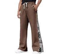 ASIYAN Pantalon De Jogging Ample for Hommes avec Boutons-Pression Latéraux Y2K Streetwear Pantalon De Survêtement Droit avec Cordon De Serrage(Coffee,XXL)
