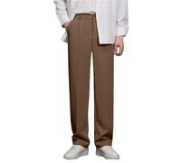 ASIYAN Pantalon Plissé for Hommes Formel De Costume À Jambe Droite Taille Élastique Baggy De Bureau Décontracté Coupe Décontractée d'affaires De Banlieue Léger Et Respirant(Coffee,S)