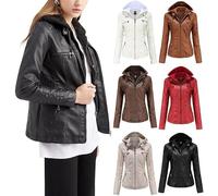 ASIYAN Veste À Capuche en Similicuir for Femme De Moto Fonctionnelle À Capuche De Mi-Saison À Manches Longues, Veste D'extérieur Cintrée, Grandes Tailles À Manches Longues(Black,S)