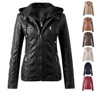 ASIYAN Veste en Cuir Vintage for Femme - Blouson De Motard avec Capuche Amovible en Cuir, Blouson De Moto Zippé, Blouson Aviateur, Veste Légère, Vêtement Tendance Printemps(Black,M)
