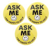 Ask Me Anything Buttons Lot de 3 épingles pour employés, volontaires, enseignants et services à la clientèle 7,6 cm, Celluloïd, Sans pierre précieuse