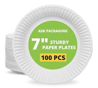 Ask Packaging Lot de 100 assiettes jetables en carton blanc de 18 cm, 100 % naturelles et recyclables pour une utilisation chaude et froide, parfaites pour un usage quotidien, anniversaire,