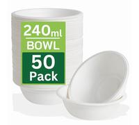 Ask Packaging Lot de 50 bols en papier solide - 240 ml - Petits bols jetables compostables en bagasse pour fête - (11,4 x 4,5 cm) - Bols à soupe biodégradables - Idéal pour dessert, lait, salade