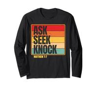 Ask Seek Knock Matthew 7:7 Christian Men Women Faith Design Manche Longue