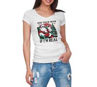 Ask Your Mom If I'm Real T-shirt à col en V pour femme, blanc, XXL