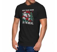 Ask Your Mom If I'm Real T-shirt à col en V pour homme, Noir , L