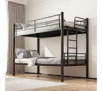 Askelierg Lit Superposé 2 Places, Lit Superposé 90x200, 2 en 1 Lit Détachable 2 Places avec Garde-Corps et Échelle Métallique, Bunk Bed Gagnez de l'espace pour Adolescent, Style Industriel (Noir)