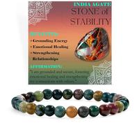 ASKFNASDKMFN Agate indienne - Stabilité - Bracelets de perles de 6 mm pour femme en pierre semi-précieuse naturelle extensible élastique bijoux yoga protection cadeaux