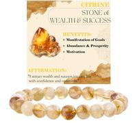 ASKFNASDKMFN Citrine - Wealth and Success - Bracelets de perles de 8 mm pour femmes en pierre naturelle semi-précieuse élastique bijoux de protection de yoga cadeaux