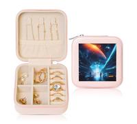 ASKhgg Boîte à bijoux de voyage rose Science Fiction Future Print pour boucles d'oreilles, collier, cadeau d'anniversaire pour femme