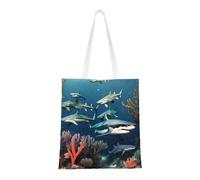 ASKhgg Sharks under the sea Prints Sac fourre-tout en toile pour femme, grande capacité, sacs à main esthétiques pour le travail et le shopping