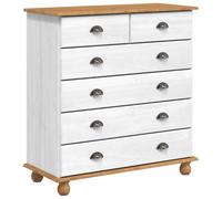 ASKIM Commode à tiroirs en pin massif blanc 91 x 40 x 95,5 cm avec 6 tiroirs, espace de rangement polyvalent pour chambre à coucher, salon, couloir, design moderne, rangement pratique