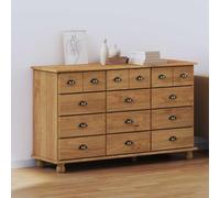 ASKIM Commode à tiroirs en pin massif marron 79 x 40 x 133,5 cm avec 12 tiroirs - Organiseur de rangement pour salon, chambre à coucher, couloir, bureau, cuisine, design moderne maison de campagne
