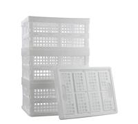 Asking 4 paquets de 15 L Boîtes de rangement pliables en plastique, caisse de rangement pliante empilable, blanc