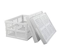 Asking Caisse de rangement empilable en plastique blanc de 30 L, panier de rangement pliable, lot de 3