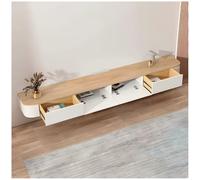 ASKLFNEI 240 cm - Support TV mural en bois - Console TV blanche avec tiroirs - Meuble TV flottant pour le salon - Table TV centrale avec espace de rangement