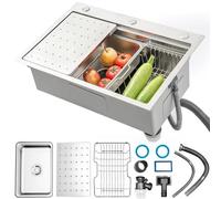 ASKLFNEI Grand Evier INOX avec, Evier Cuisine 1 Bac, Bol Unique Rectangulaire Lavabo Cuisine, Évier À Encastrer avec Filtre De Vidange & Trop-Plein(85x50x22cm)