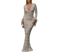 AskmAn Robe Longue en Dentelle Blanche for Femmes, Manches Longues, soirée, boîte de Nuit, Streetwear, Articles en Gros, Printemps Automne 2024 (Color : White, Size : S)