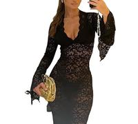 AskmAn Robe Longue en Dentelle Blanche for Femmes, Manches Longues, soirée, boîte de Nuit, Streetwear, Articles en Gros, Printemps Automne 2024 (Color : Schwarz, Size : M)