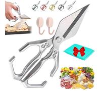Askmenn Associante Worthwith Multifunctional Heavy-Duty Kitchen Shears, Non-slip Multi-purpose Food Cooking Scissors, Kitchen Scissors for Cutting Bones, Food, Chicken Bones and Turkey(Silver)