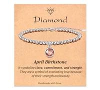 ASKRAIN Bracelets en perles d'argent avec pierre de naissance - Cadeaux de Noël et d'anniversaire pour femmes et adolescentes, 6.4 inches, Métal, Pas de gemme