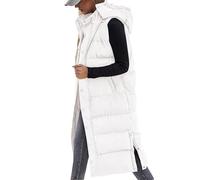 ASKSA Femme Gilet Manteau Sans Manche D'hiver Chaud Long Doudoune avec Capuche D'extérieur Zippée Matelassé Veste (Blanc,4XL)