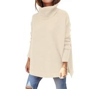 ASKSA Femme Pulls Col Roulé Sweater Grosse Maille Manches Longues Hiver Grande Taille Pullover Oversize Basique Torsade (Abricot,XL)