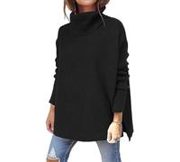 ASKSA Femme Pulls Col Roulé Sweater Grosse Maille Manches Longues Hiver Grande Taille Pullover Oversize Basique Torsade (Noir,M)