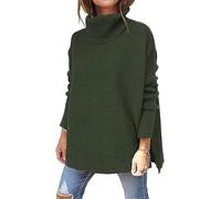 ASKSA Femme Pulls Col Roulé Sweater Grosse Maille Manches Longues Hiver Grande Taille Pullover Oversize Basique Torsade (Vert armée,XL)