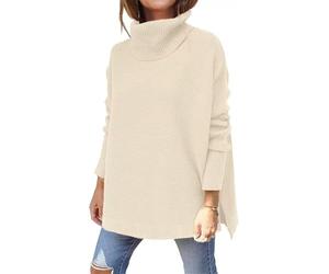 ASKSA Femme Pulls Col Roulé Sweater Grosse Maille Manches Longues Hiver Grande Taille Pullover Oversize Basique Torsade (Abricot,M)