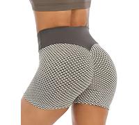 ASKSA Femme Shorts Leggings Pantalon de Sport en Nid d'abeille Anti Cellulite Pantalon de Yoga Taille Haute Stretch Push Up Workout Sports Fitness Pantalons de Jogging(Gris,S)