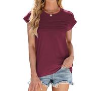 ASKSA Femme T-Shirt Débardeur Col Rond Eté Décontracté Tee Shirt Unie Hauts T Shirts Tuniques De Base D'été Lâches (Bordeaux,XL)
