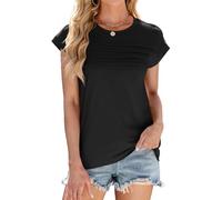 ASKSA Femme T-Shirt Débardeur Col Rond Eté Décontracté Tee Shirt Unie Hauts T Shirts Tuniques De Base D'été Lâches (Noir,XL)