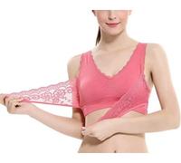 ASKSA Femmes sans Couture Dentelle Yoga Fitness Soutiens-Gorge de Sport Bustier Soutien-Gorge en Dentelle Croix Avant Boucle D'entraînement Entraînement Extensible(Rouge,XL)