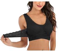 ASKSA Femmes sans Couture Dentelle Yoga Fitness Soutiens-Gorge de Sport Bustier Soutien-Gorge en Dentelle Croix Avant Boucle D'entraînement Entraînement Extensible(Noir,L)
