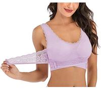 ASKSA Femmes sans Couture Dentelle Yoga Fitness Soutiens-Gorge de Sport Bustier Soutien-Gorge en Dentelle Croix Avant Boucle D'entraînement Entraînement Extensible(Violet,3XL)
