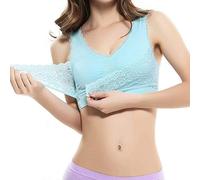 ASKSA Femmes sans Couture Dentelle Yoga Fitness Soutiens-Gorge de Sport Bustier Soutien-Gorge en Dentelle Croix Avant Boucle D'entraînement Entraînement Extensible(Bleu,XL)