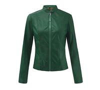 ASKSA Femmes Veste en Simili Cuir Fermeture éclair Moto Courte PU Outwear Décontracté Manches Longues Mince Manteau Court Faux Cuir Zippé Blouson Motard Petites Jacket(Vert,M)