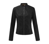 ASKSA Femmes Veste en Simili Cuir Fermeture éclair Moto Courte PU Outwear Décontracté Manches Longues Mince Manteau Court Faux Cuir Zippé Blouson Motard Petites Jacket(Noir,L)
