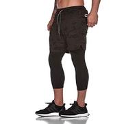 ASKSA Homme Short 2 en 1 pour de Course Double Pantalon de Sport Court Leggings Décontracté D'entraînement Fitness Longue Leggings avec Poche(Camouflage Foncé,XL)