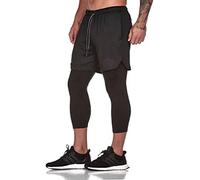 ASKSA Homme Short 2 en 1 pour de Course Double Pantalon de Sport Court Leggings Décontracté D'entraînement Fitness Longue Leggings avec Poche(Noir,XL)