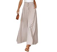 ASKSA Pantalon Femme Été Elastique Taille Haute Décontracté Léger Fluide Elegant Unie Pantalons Cordon avec Poches (Abricot,S)