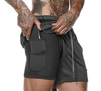 ASKSA Short 2 en 1 pour Homme Short de Course Double Pantalon de Sport Court Hommes Décontracté Jogging D'entraînement Fitness Leggings (1 Noir, M)