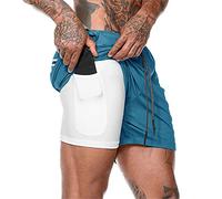 ASKSA Short 2 en 1 pour Homme Short de Course Double Pantalon de Sport Court Hommes Décontracté Jogging D'entraînement Fitness Leggings(Bleu,L)