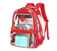 ASKSKY Sac à dos transparent approuvé par les stades, 0,5 mm d'épaisseur en PVC transparent, sac à dos robuste pour l'école, Rouge, Regular, Classique